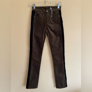 Women’s New AG Adriano Goldschmied Mari Tuxedo Stripe Brown Velour Jeans Size 24